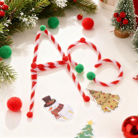 100 Pcs Christmas Pipe Cleaners 50 Red White Striped And 50 Red Thick Fluffy Chenille Stems for DIY Arts Crafts Christmas Decoration