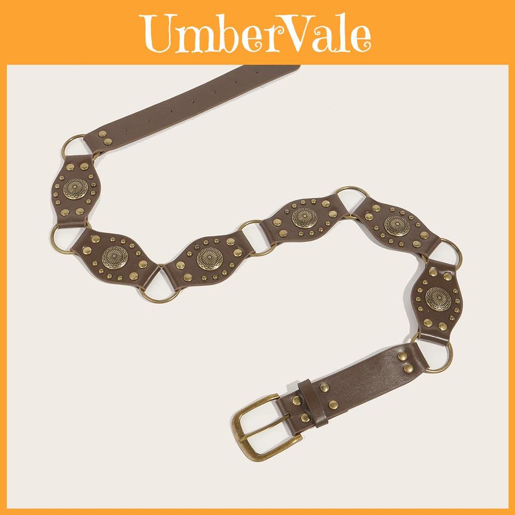 Retro Street Fashion Hollow Circle Pu Leather Belt With Metal Buckle For Women