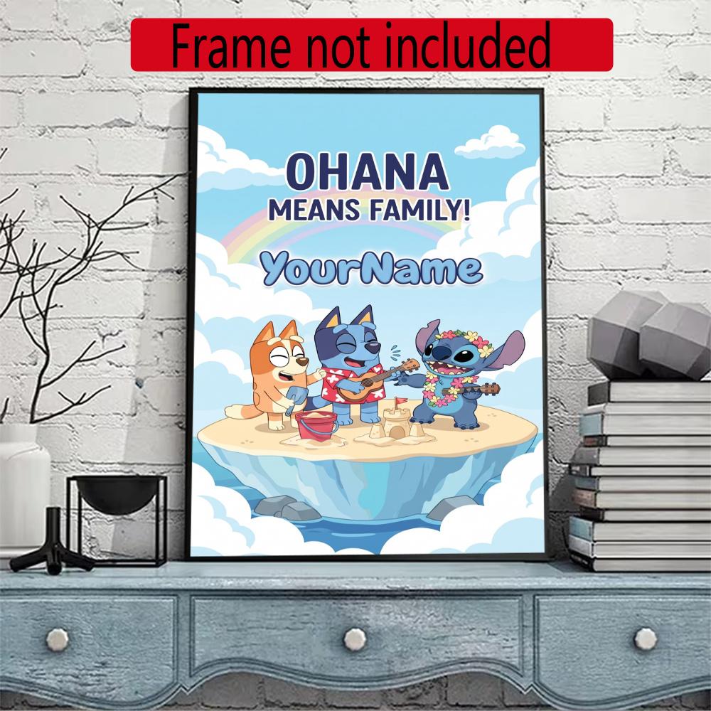 Bluey Customize Your Name Diamond Painting Round Diamond Diy Frameless Holiday Artwork Suitable For Home Office Wall Decoration