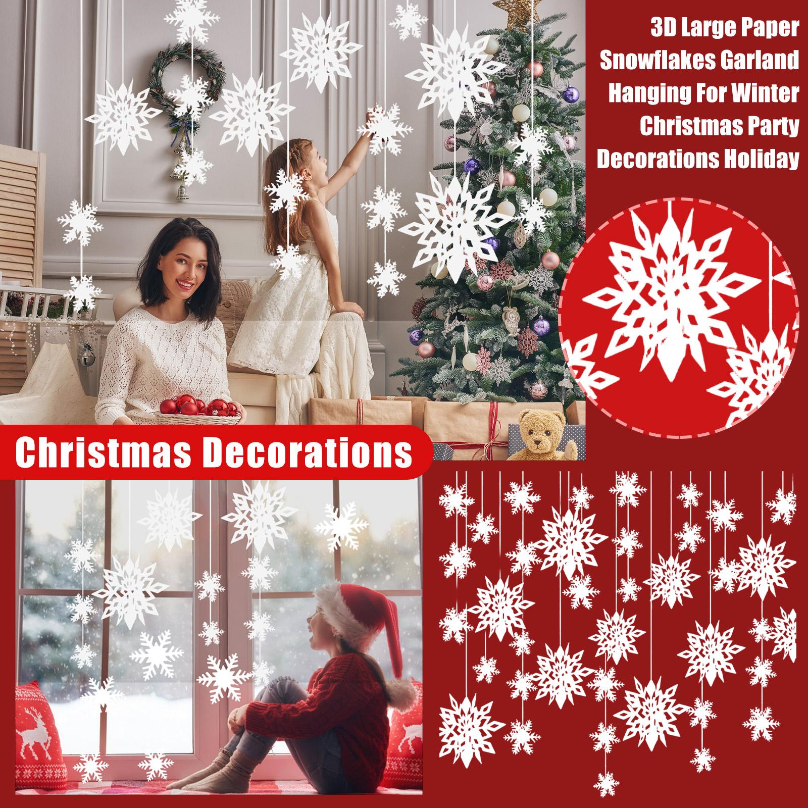 

24 шт. Рождественские украшения в виде снежинок, 3D большая бумажная гирлянда из снежинок для подвешивания для зимних рождественских украшений для вечеринки, праздник Новый One Size
