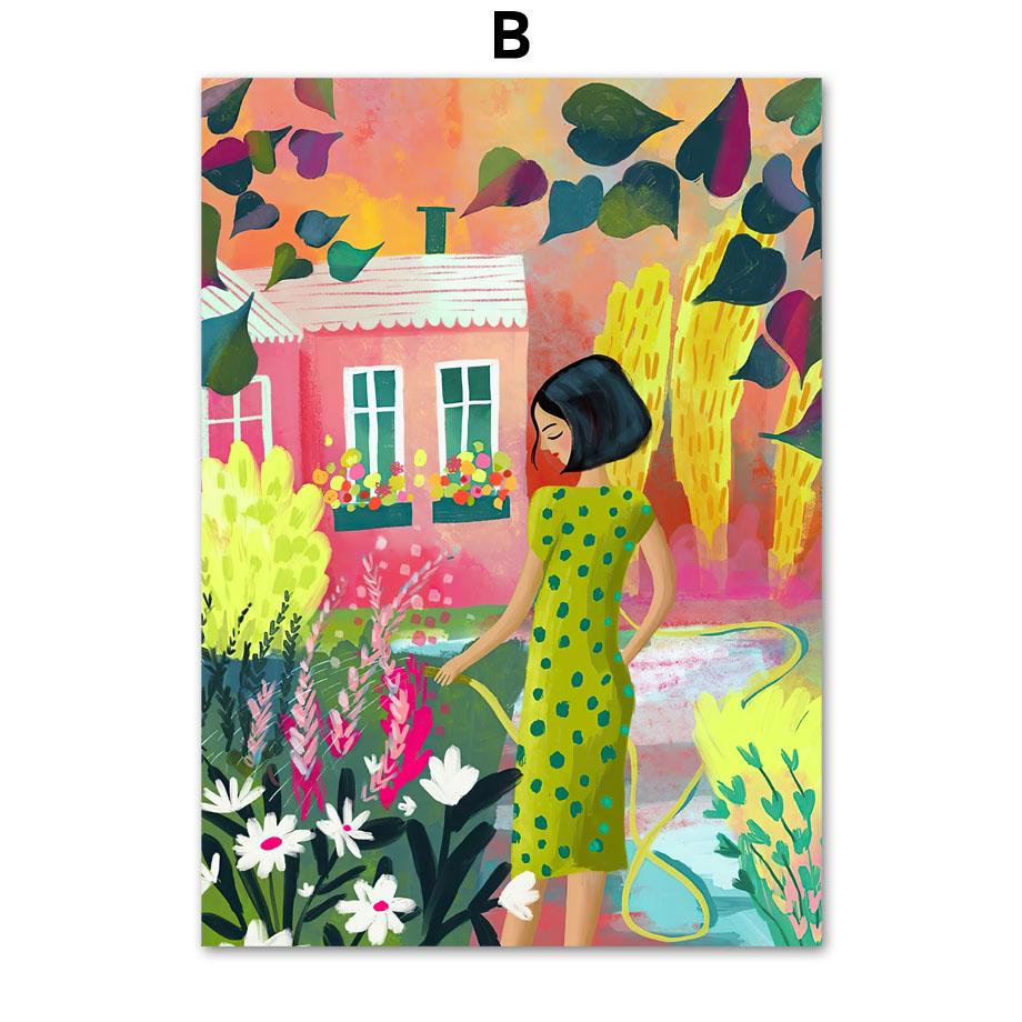 Wall Art Prints Canvas Painting Bohemia Colorful Vintage Abstract Girl Botanical Nordic Poster Decor Pictures For Living Room