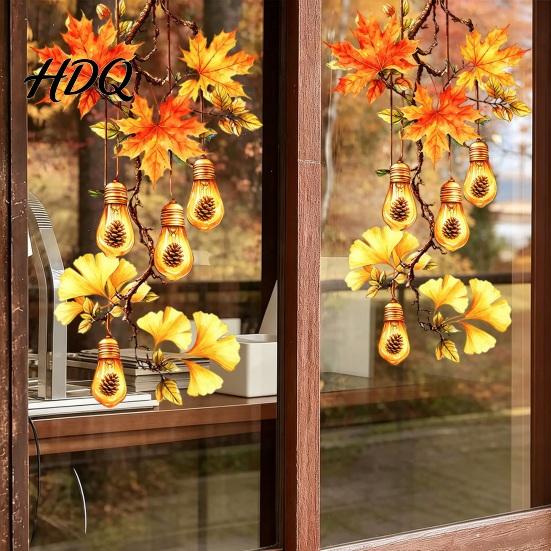 Reusable Window Stickers Fall Thanksgiving Static Clings Autumn Pumpkin Maple Leaf Floral Glass Decals Decals Removable Harvest Season for Home Shop