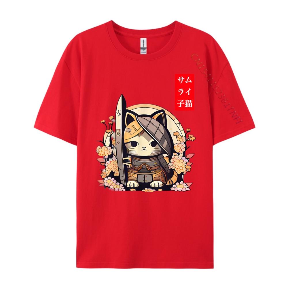 Cute Kawaii Samurai Cat With Japanese Writing And Garden Clothing Adult Brand Clothing T Shirt Street S