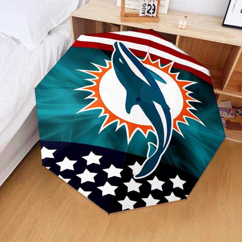 Dolphins Team Logo Artwork Umbrella Folding Umbrella, Automatic Umbrella 8-Frame for Travel, Camping Use Gift for Halloween Christmas