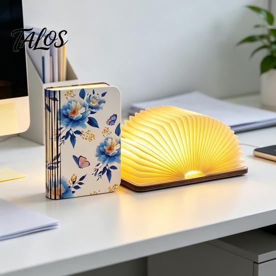 Dekoratives Nachtlicht Tragbares LED-Buchlicht, Holz-Magnetisch Faltbare Lampe mit Stufenloser Dimmung, USB-Laden Wiederaufladbar Warmes Ambiente