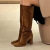 High-end Sexy High Heels Women's Long Boots Fashion Elegant Suede Shoes Pumps Party Winter Boots New Suede Knee High Boots Mujer