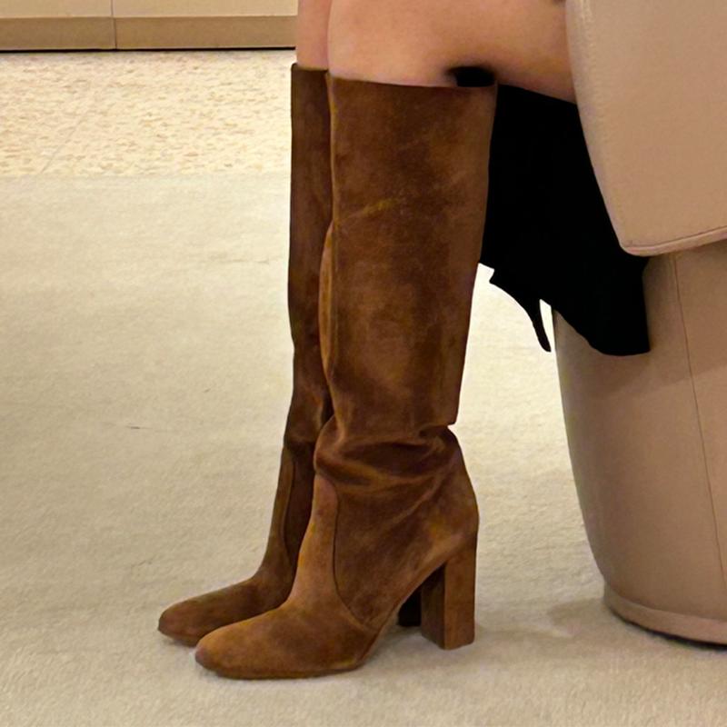 High-end Sexy High Heels Women's Long Boots Fashion Elegant Suede Shoes Pumps Party Winter Boots New Suede Knee High Boots Mujer