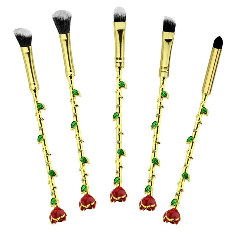 Rose Makeup Brush Set With Gold And Rose Gold Handles For All Skin Types Gift For Women