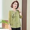 Women's Floral Print Chiffon Blouse V-neck Tie Front 3/4 Sleeve Loose Fit Casual Top for Middle-Aged