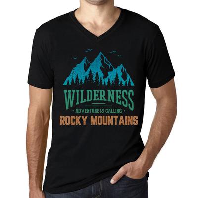 Men’s Vintage Tee Shirt Graphic T Shirt V Neck Wilderness Rocky Mountains Deep Black
