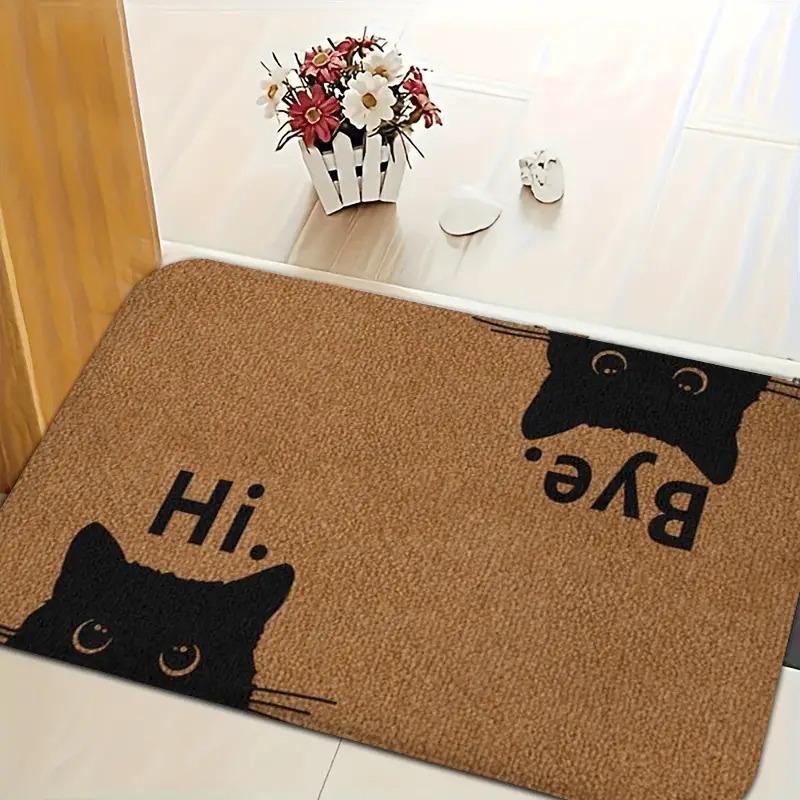 VIKAMA Doormat With ‘Hi’ And ‘Bye’ Text Adorable Black Cat Face Door Mat Machine Washable And Easy To Clean Home Decoration