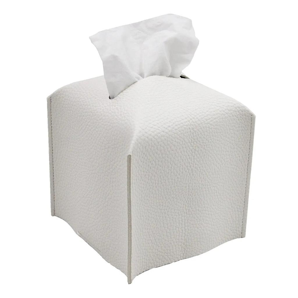 Square Decorative PU Leather Tissue Box Holder Modern Tissue Case Facial Paper Organizer Dispenser for Bathroom 5X5X5''