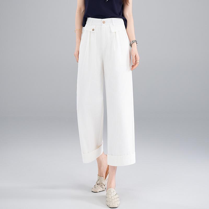 

Yamamoto Style Petite Wide-Leg Cropped Pants: High-Waisted, Slimming, Versatile, Curved Leg - 2026 Spring/Summer Collection. 27/M (95-105 lbs)
