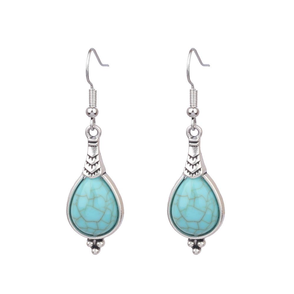 Ethnic Vintage Blue Beads Waterdrop Round Earrings for Women Boho Creative Geometric Silver Color Dangle Earrings Jhumka Jewelry