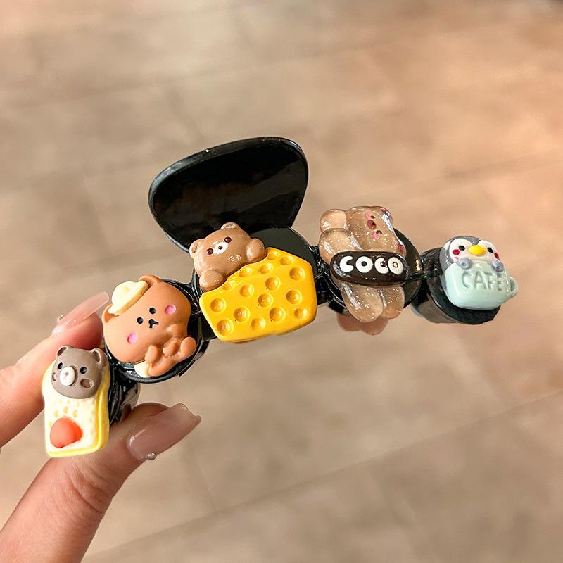 10/11cm Large Hair Claw For Women Lovely Cartoon Bear Cat Element Shark Hair Gripper Summer Outdoor Plastic Geometric Hair Clip