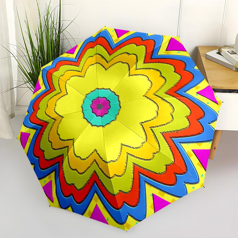

1pc Flower Mandala Automatic Open/Close Folding Umbrella - Compact 8-Rib Design, Daily Use, Perfect Gift for Friends & Family yy251124230