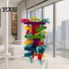 Durable Parrot Toy Chewing for Macaws African Greys, Colorful Wooden Block Puzzle with Cotton Rope Bird Tassels, Hanging Interactive