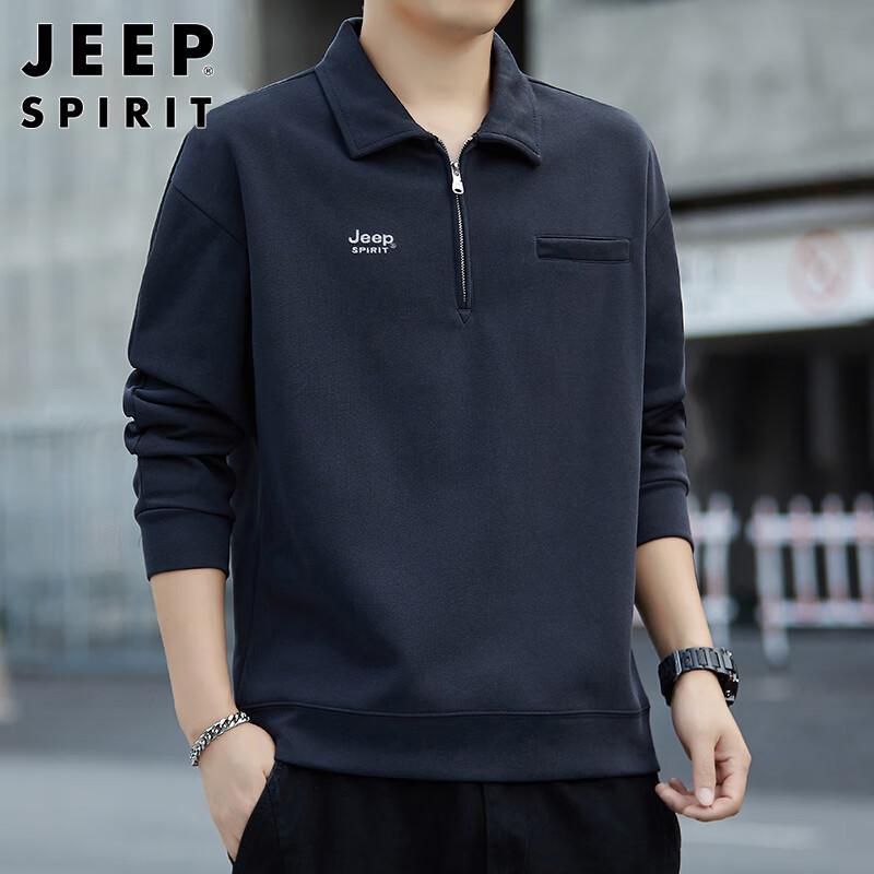 JEEP SPIRIT Herren Herbst/Winter Locker Geschnittenes Polo-Sweatshirt mit Halbreißverschluss