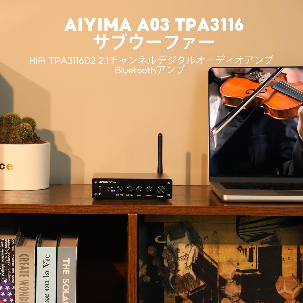 AIYIMA A03 TPA3116 Subwoofer QCC304X Bluetooth TPA3116D2 Channel Digital Audio Amplifier 100W Supports Volume 24V Power Adapter Amplifier, 5.2 HiFi,