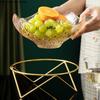 Wrought Iron Base Glass Fruit Plate Glass Bowl Candy Snack Tray Dessert Bowls Dishes Fruit Salad Bowl Decorative Plate Cake Pan