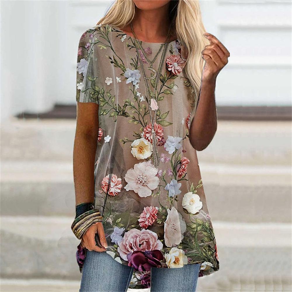 Flower Dragonfly 3D Print Long T-Shirts Women Elegant Streetwear Fashion Floral Oversized T Shirt Girl Tees Tops Female Clothing S