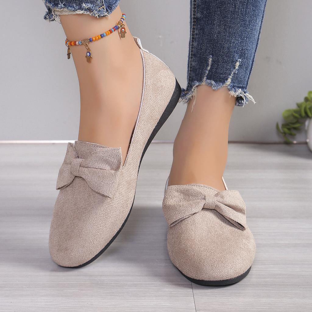 Fashion Casual Fashion Round Toe Flat Shoes 2024 Spring and Autumn Solid Color Simple Non-Slip Wear-Resistant Bow Women's Low-top Shoes