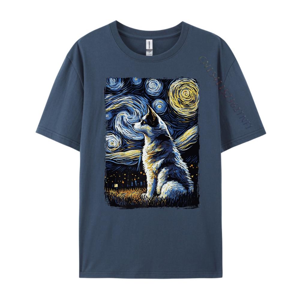 

Husky Starry Night Designer T Shirt TShirt Cool T Shirt Men 100 Cotton Streetwear Men 4XL