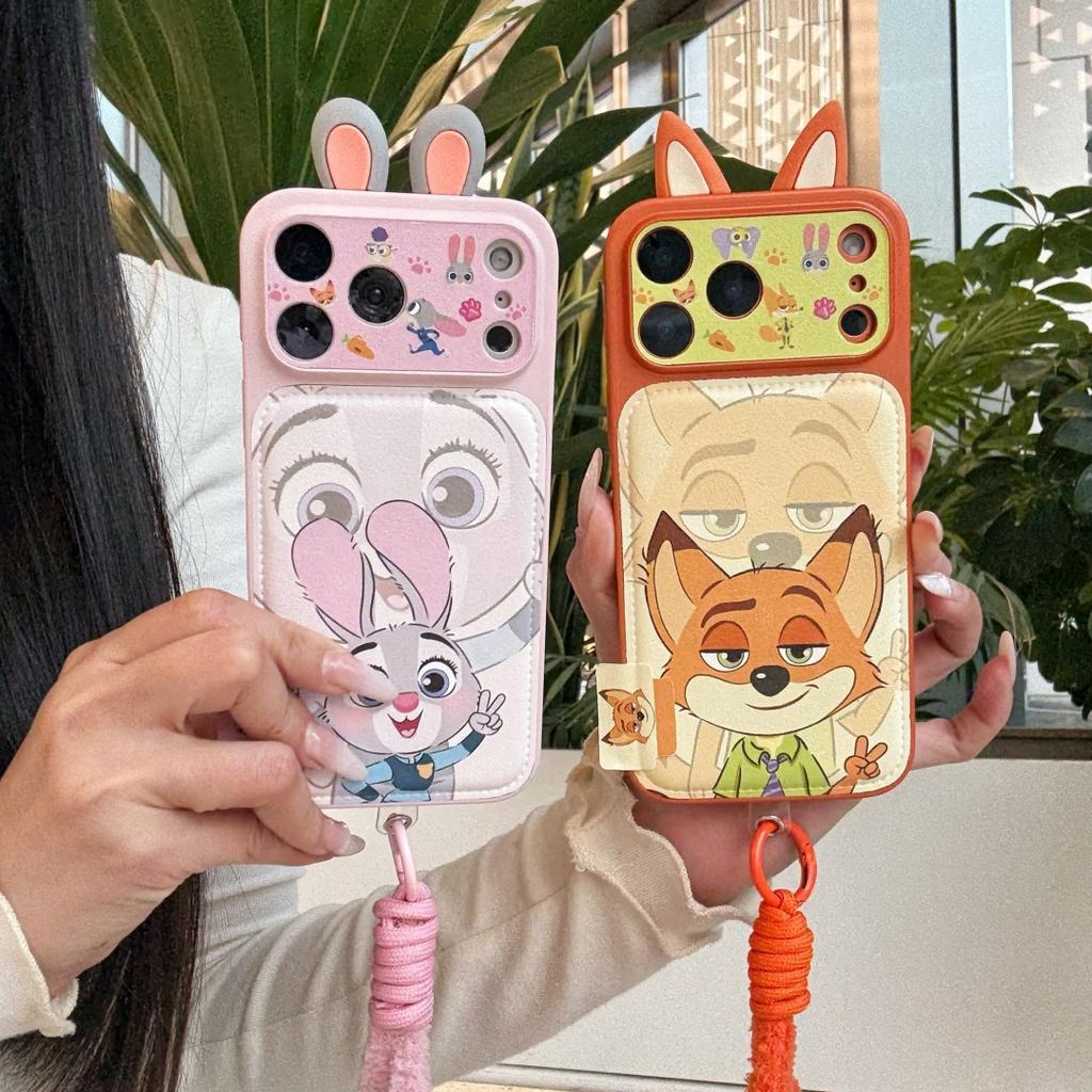 Cute Cartoon 3D Ears Nick & Judy Phone Case For 17 17Pro 17 ProMax 16 15 14 Pro Max 14 15 16 Plus Phone Cover