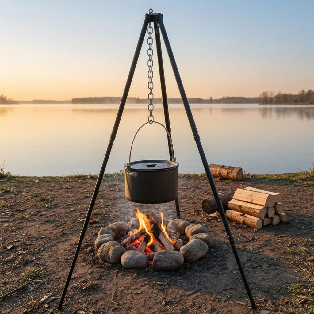Campfire Cooking Tripod Height-Adjustable Stand with Chain