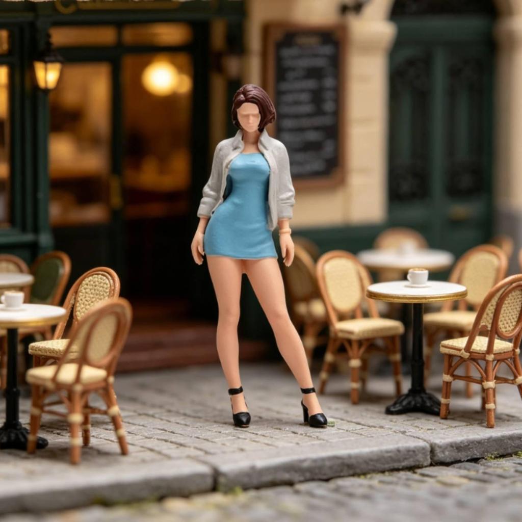 Blue Dress Mini Figure Realistic Intricacy Resin Female Detailed