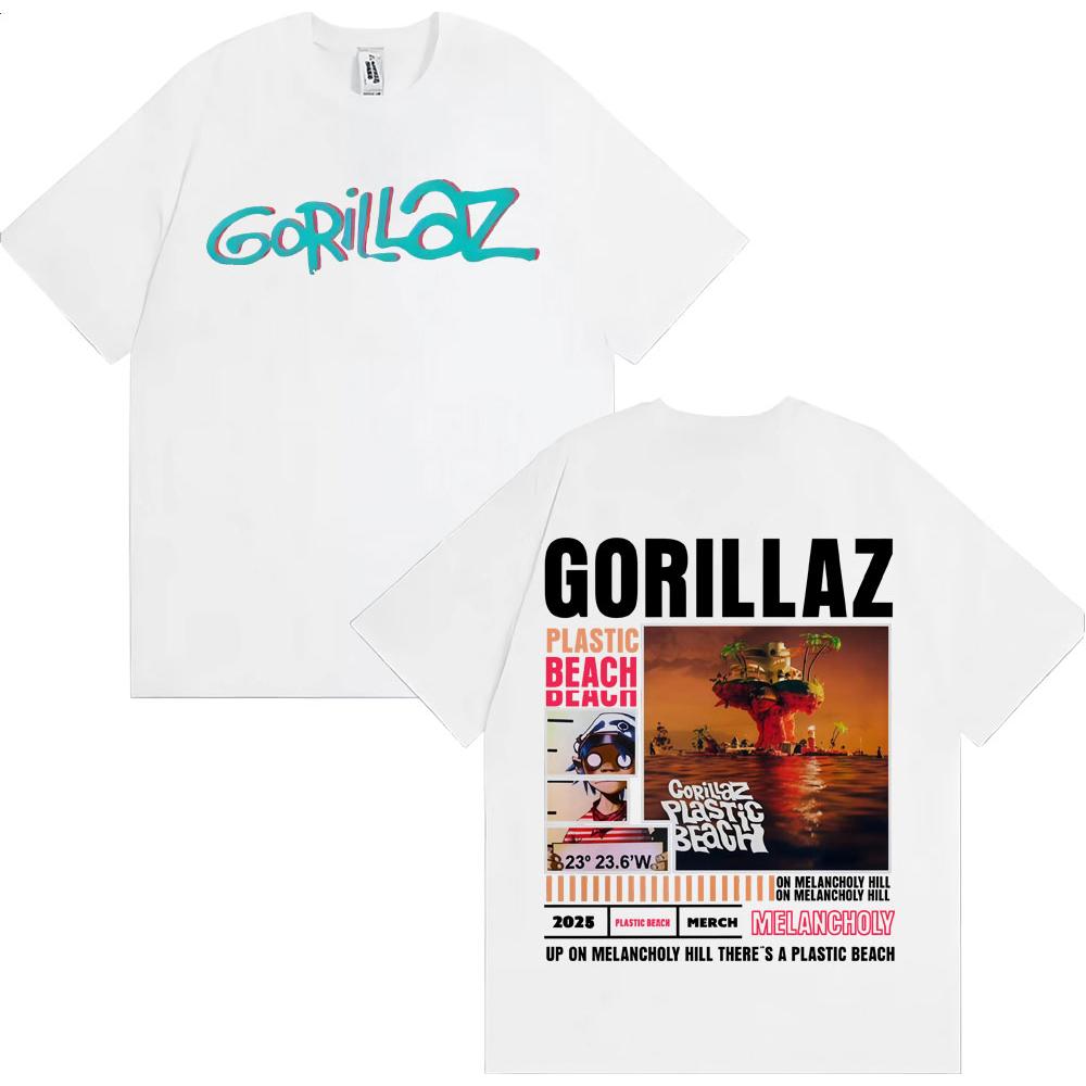 T-shirt Casual Homme Coton Large Mode Rétro Dessin Animé Merch Groupe de Rock Gorillaz