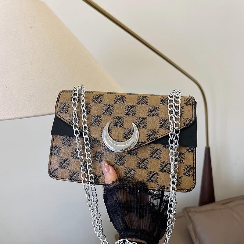 

Сумка з нішевим дизайном, жіноча нова модна тенденція 2024 р., ретро-сумка на ланцюжку, сумка через плече з принтом світло-коричневого кольору