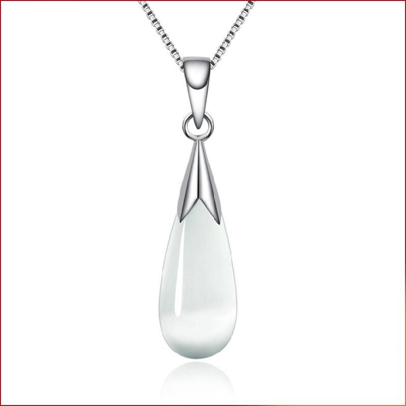 Elegant Moonstone Cat's Eye Teardrop Pendant: Korean Style Silver-Plated Crystal Necklace for Women