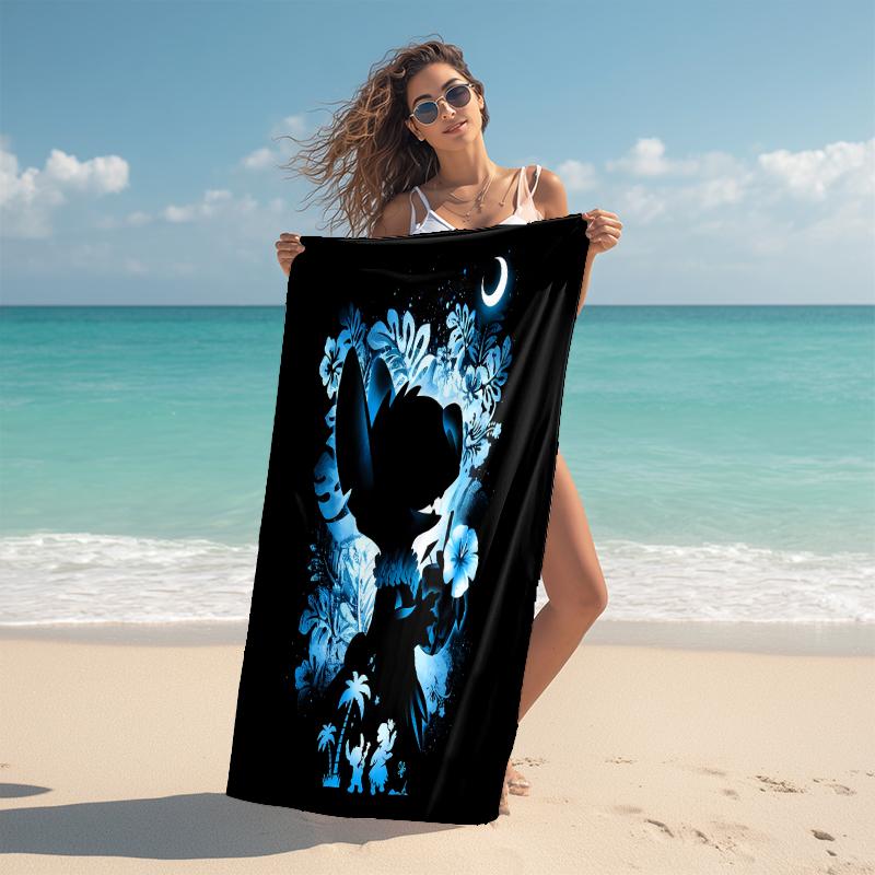 1Pc Stitch Heart Print Beach Towel Microfiber Beach Towel Thin Absorbent For Beach Swimming Yoga Bath Sports 091783
