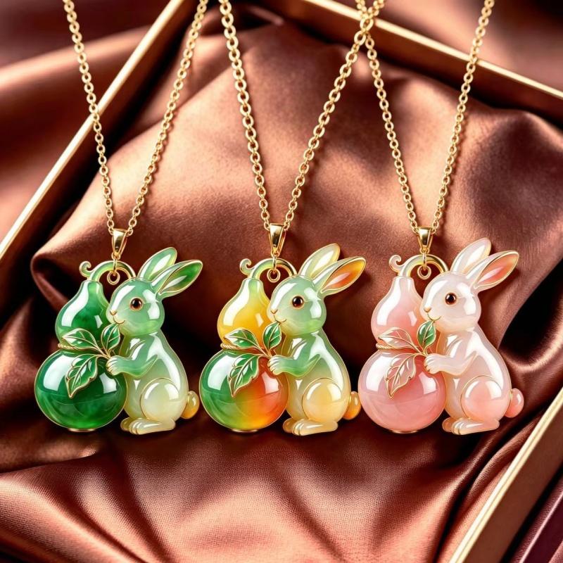 Guanyin Lion Dance Jade Rabbit Mandarin Ducks Pendant Necklace Chinese Modern Aesthetic Jewelry Fashion Gift