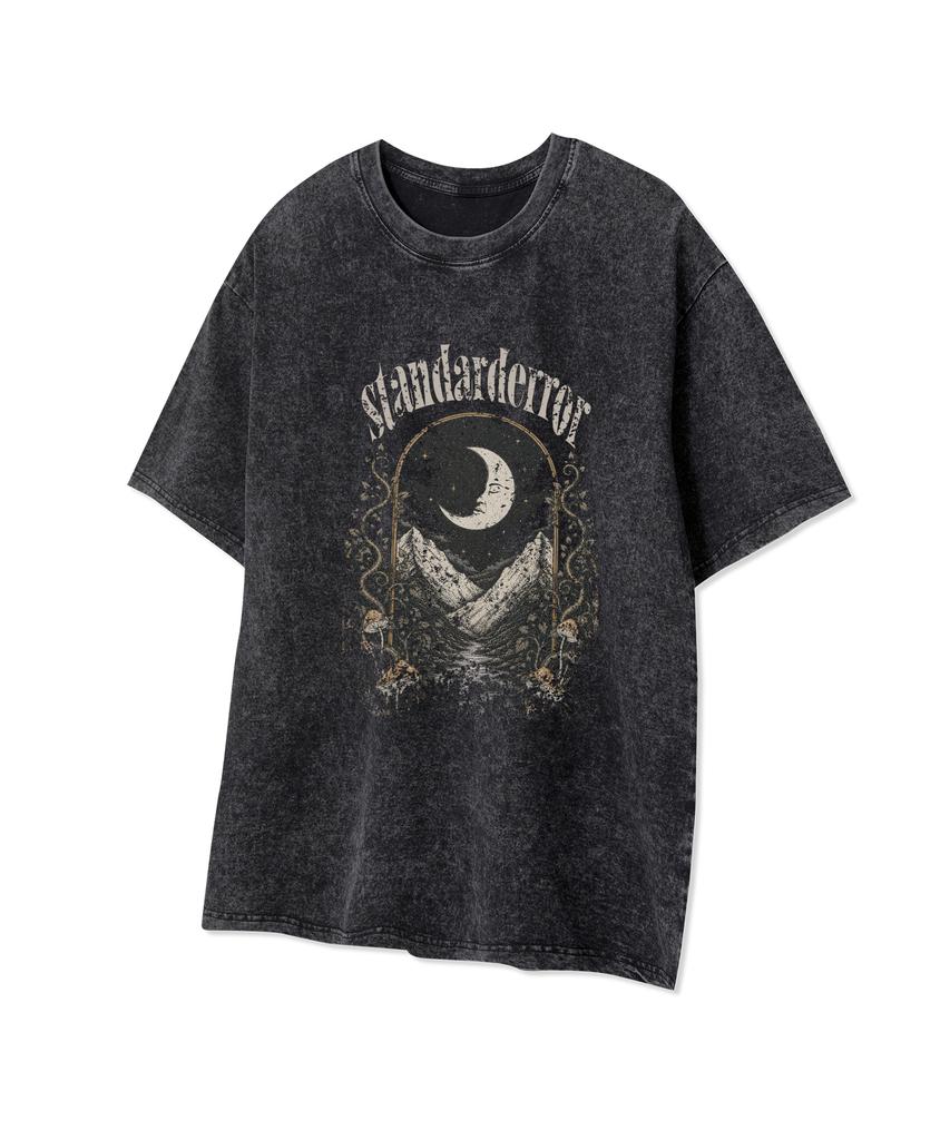 STANDARDERROR 87-Stan340 Vintage Mountain Moon Pigment Short Sleeve T-Shirt (4 Colors)
