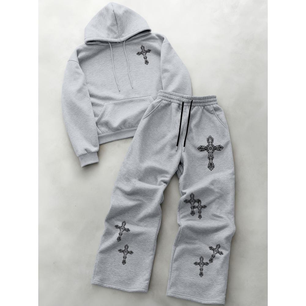 

Men s Sports Shirt Set Autumn Winter 2 Piece Set, Classic Letter Pattern Printed Drawstring Hooded Sports Shirt Casual Sports Pants Set XXL