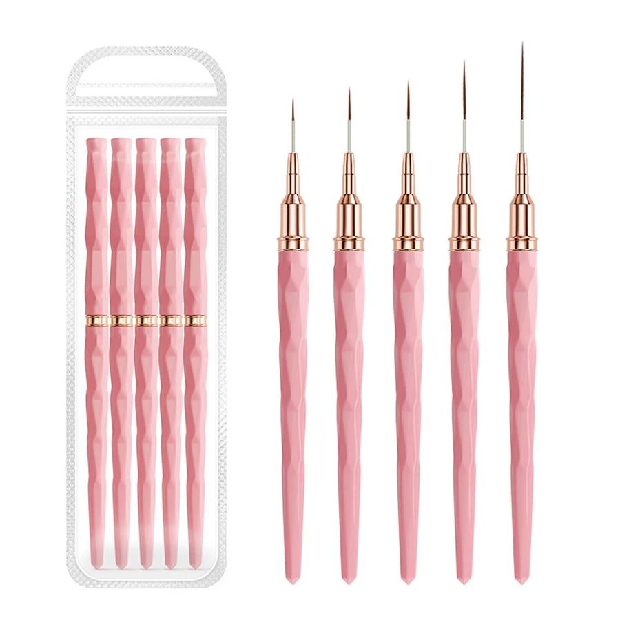 5Pcs Liner Brush Set Acrylic Nail Art Brush, Ultra Fine Tips Pen for Striping Drawing Detailing Manicure Tool