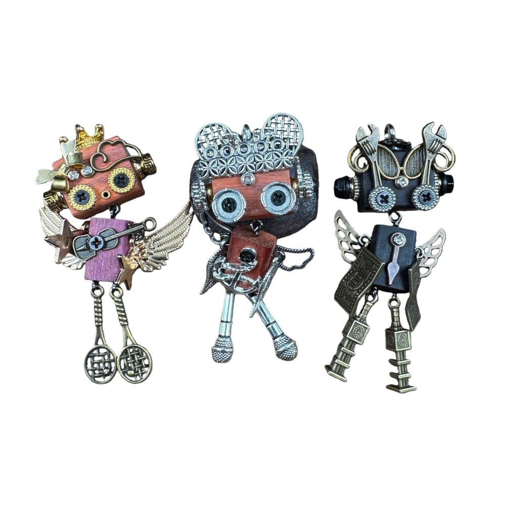 Handmade Punk Robot Pendant Zinc Alloy Black Nickel Pin Love Hammer Shovel Axe Microphone Badminton Racket Keychain Necklace