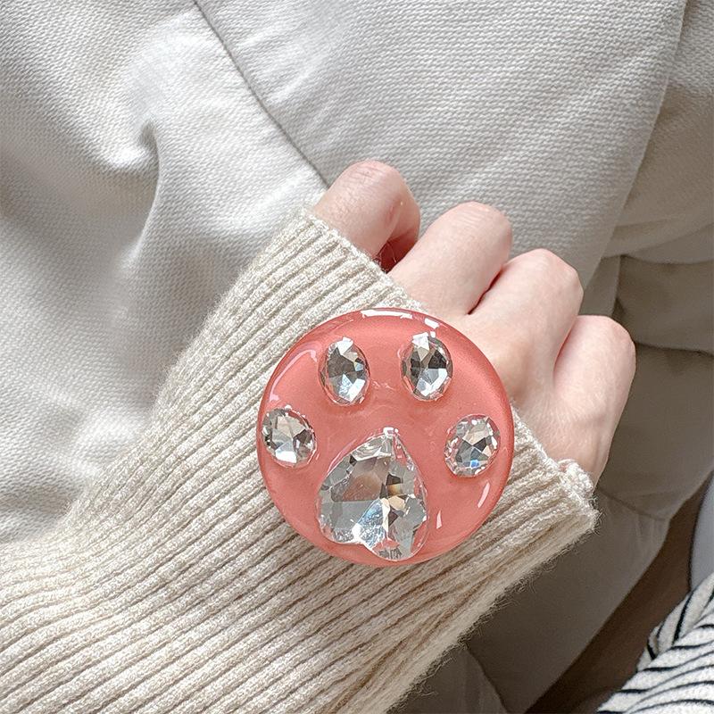 Rhinestone Cat Claw Solid Color Ring Round Telescopic Mobile Phone Airbag Bracket Paste Niche Girl Decoration