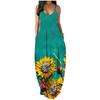 Women Summer  Sunflower Print Sleeveless Plus Size Pullover Long Dresses