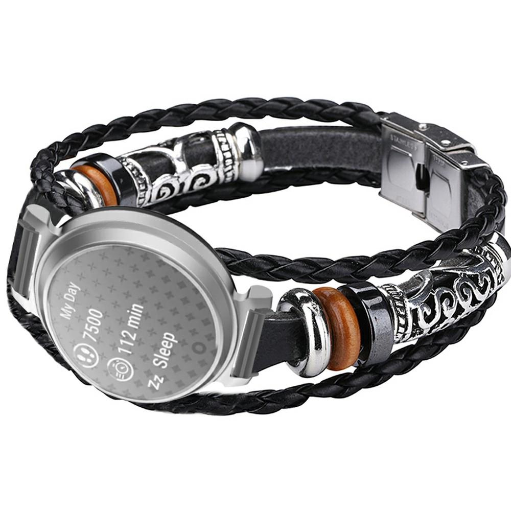 For Garmin Lily 2 Ethnic Band Bracelet Leather+Metal Wrist Strap