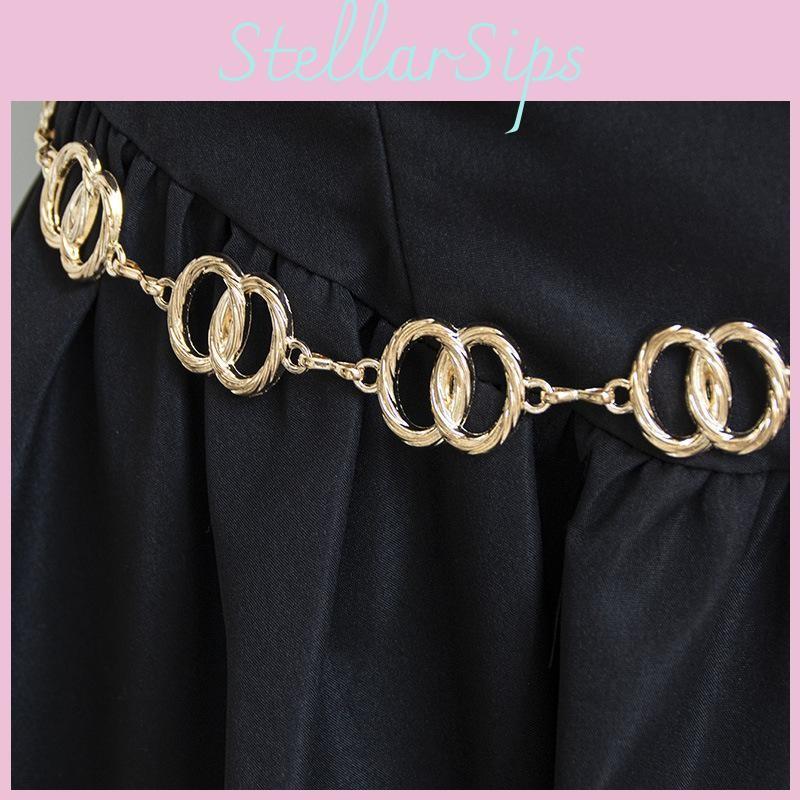 Women Double Metal Ring Waist Chain Summer Stylish Jewelry Chain Accessory