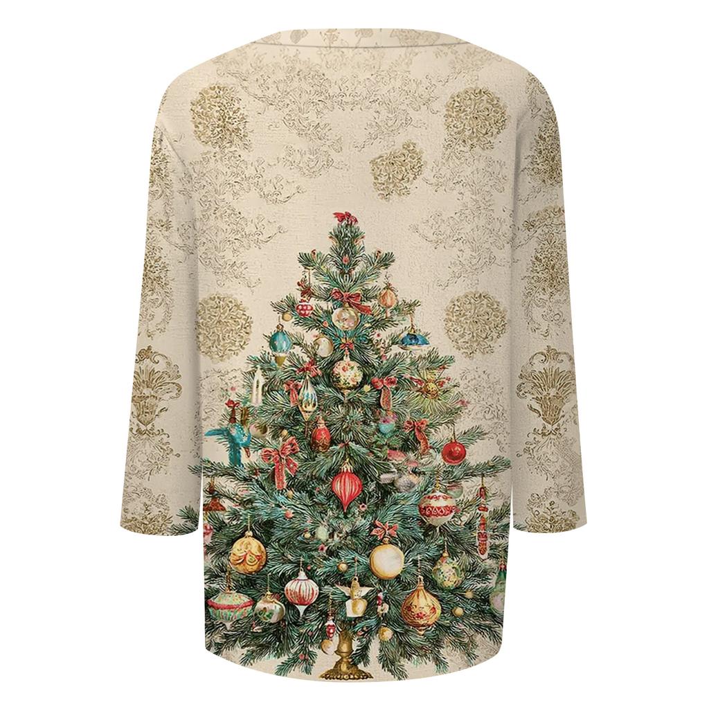 Women's Fashion Casual V Neck 3/4 Sleeve Loose  Printed T-Shirt Ladies Top