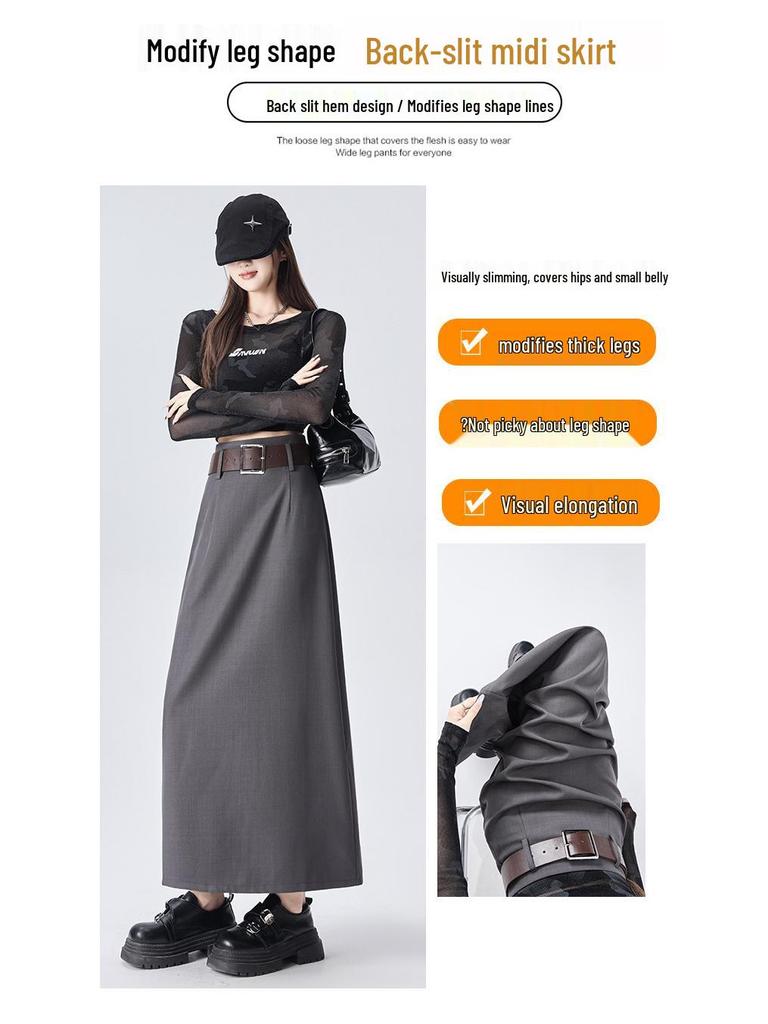 2026 Spring Women's Drapey Slimming High Waist A-Line Skirt with Belt