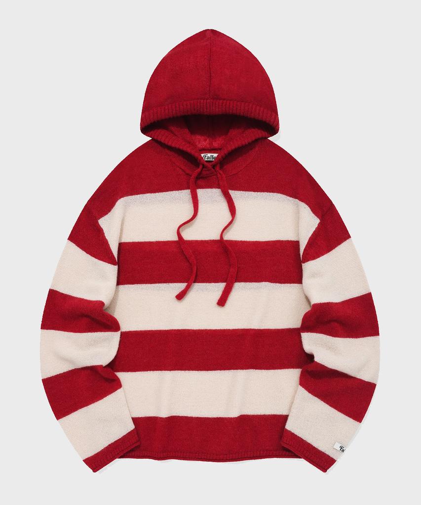 FALLETT Striped Sheer Knit Hoodie Red