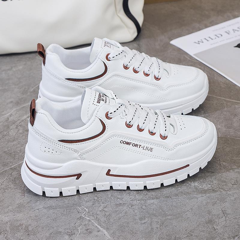 

Новые весенние маленькие белые туфли, женские корейские повседневные туфли на толстой подошве, кожаные студенческие туфли для пап с круглым носком, женские туфли 40 белый