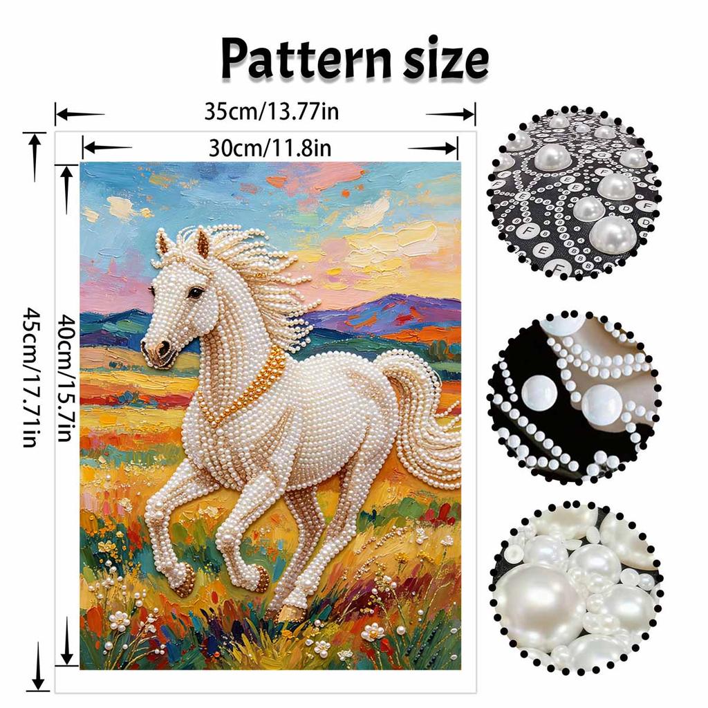 Majestic Horse Pearl Kit 5D DIY Round Rhinestone Art for Adults Relaxing Handmade Wall Decor Holiday Gift Frameless