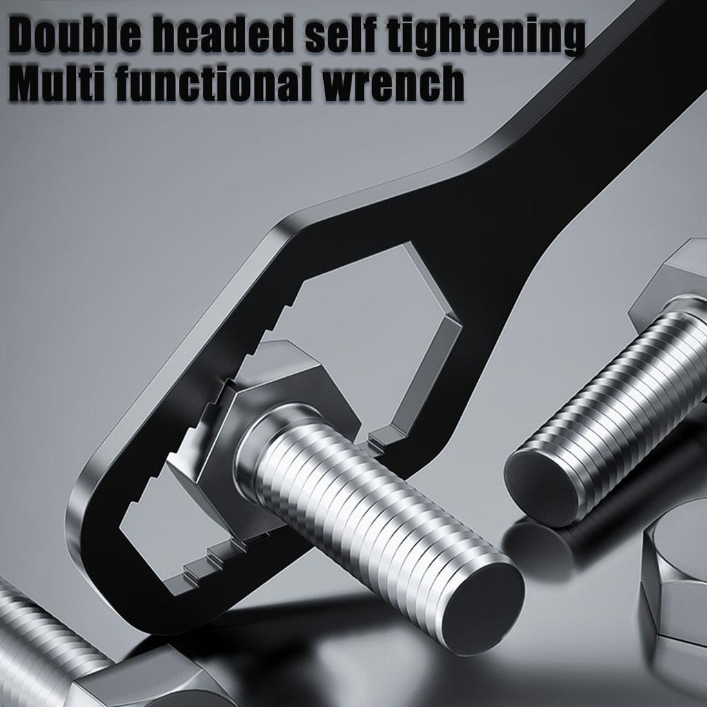 Multi Functional Dual Head 8-24mm Universal Torx Wrench, Double-ended Self-tightening Adjustable Wrench Tools,Black and Silvery