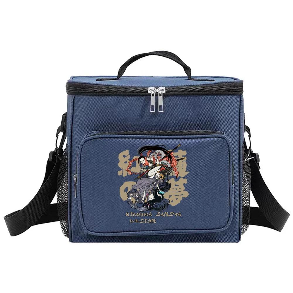 Student LunchBox Portable Cooler Shoulder Lunch Bags Thermal Organizer Handbag Outdoor Camping Storage Boxes Samurai Pattern